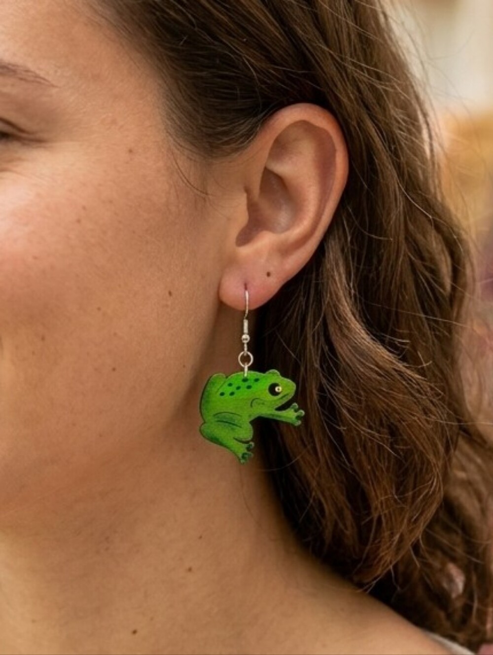 Handmade Wooden Frog Dangle Earrings Cottagecore Nature Jewelry